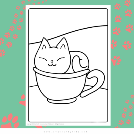 Teacup Cat Coloring Page