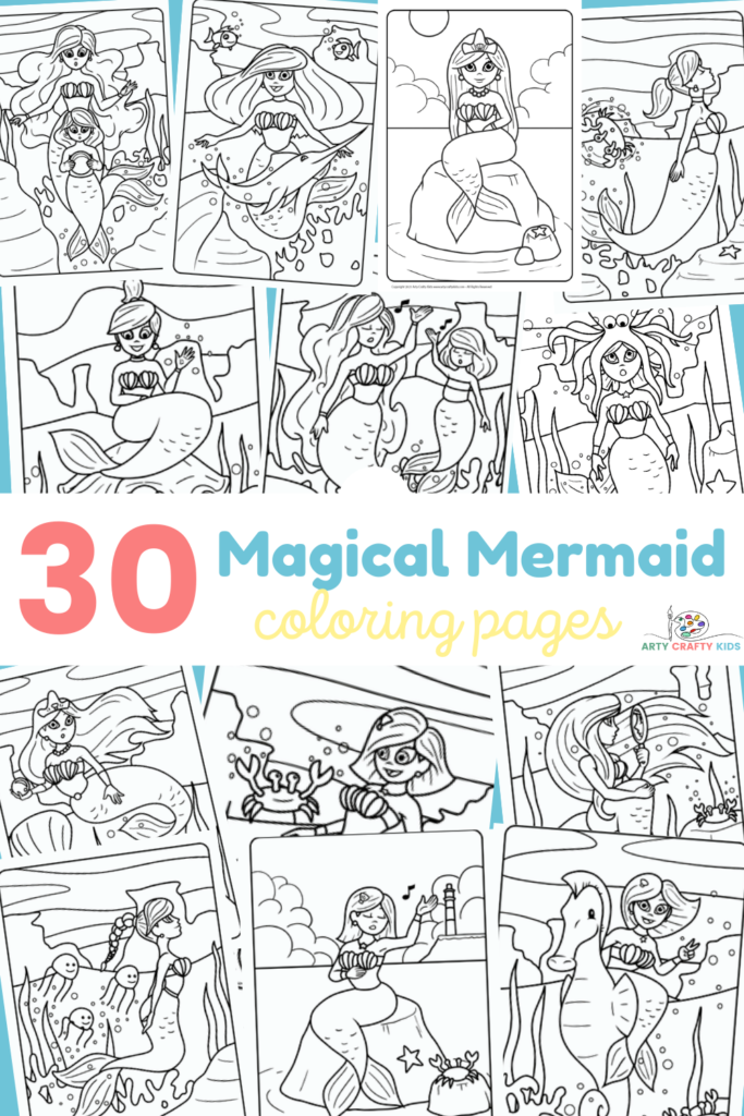 Check out this magical collection of 30 Mermaid Coloring Page - Printable Coloring Sheets - 30 Page Mermaid Coloring Book