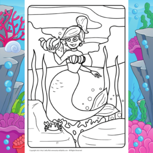 Mermaid Holding a Shell Coloring Page