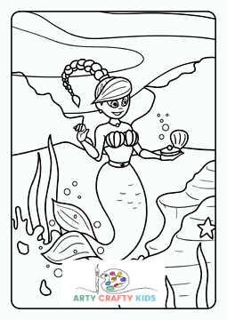 Mermaid Holding a Clam Coloring Page