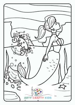 Mermaid Pinched by a Crab Coloring Page