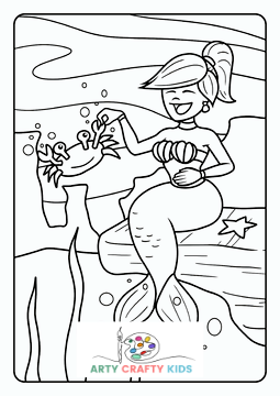 Mermaid Playing with a Crab Coloring Page