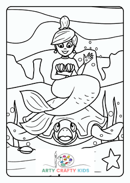 Mermaid Riding a Sea Turtle Coloring Page