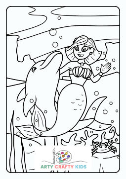 Mermaid and Dolphin Coloring Page