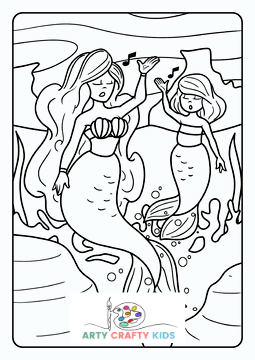 Mermaid and Mer-child Singing Coloring Page