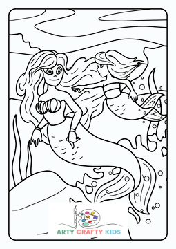 Mermaids and Mer-child Coloring Page