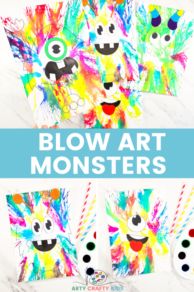 Learn how to create Monster Art with the Blow Painting with Straws technique! This is an amazingly fun, creative and easy art project for kids, where kids will learn how to use straw painting in their monster craft creations, while exploring color, patterns and shape.