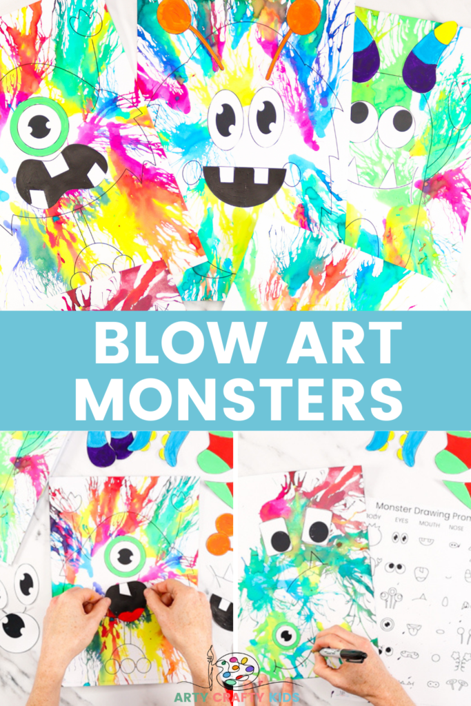 Learn how to create Monster Art with the Blow Painting with Straws technique! This is an amazingly fun, creative and easy art project for kids, where kids will learn how to use straw painting in their monster craft creations, while exploring color, patterns and shape.