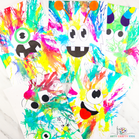 Learn how to create Monster Art with the Blow Painting with Straws technique! This is an amazingly fun, creative and easy art project for kids, where kids will learn how to use straw painting in their monster craft creations, while exploring color, patterns and shape.