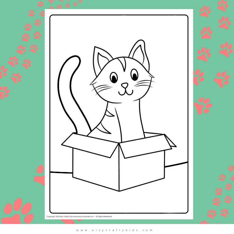 Cat in a Box Coloring Page