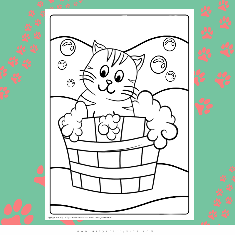 Cat in the Bath Coloring Page