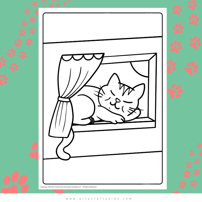 Cat in the Window Coloring Page