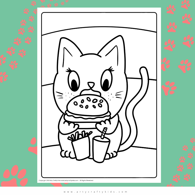 Hungry Cat Coloring Page