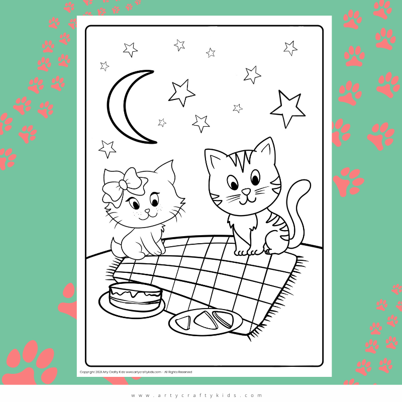 Kitten Picnic Coloring Page