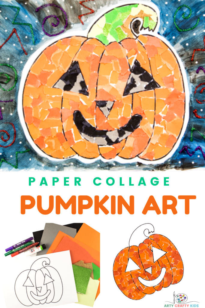 Paper Collage Pumpkin Art with the kids this Halloween. Our pumpkin template features a simple, fun and friendly jack-o-lantern design that's perfect for kids of all ages, particularly preschoolers, to complete and make it their own.