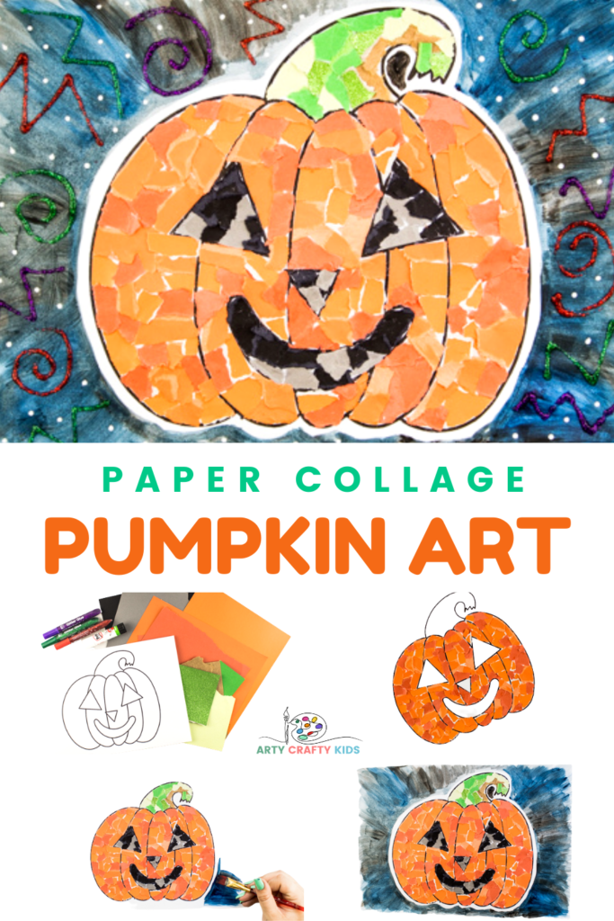 Paper Collage Pumpkin Art with the kids this Halloween. Our pumpkin template features a simple, fun and friendly jack-o-lantern design that's perfect for kids of all ages, particularly preschoolers, to complete and make it their own.