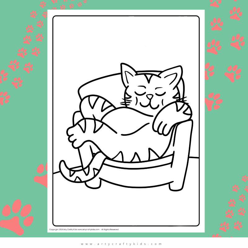 Sleepy Sofa Cat Coloring Page