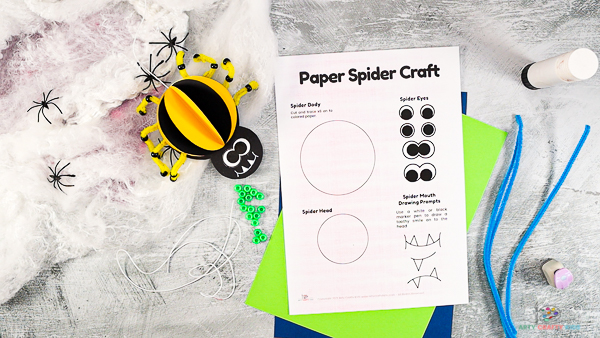 3D Paper Spider Craft template.