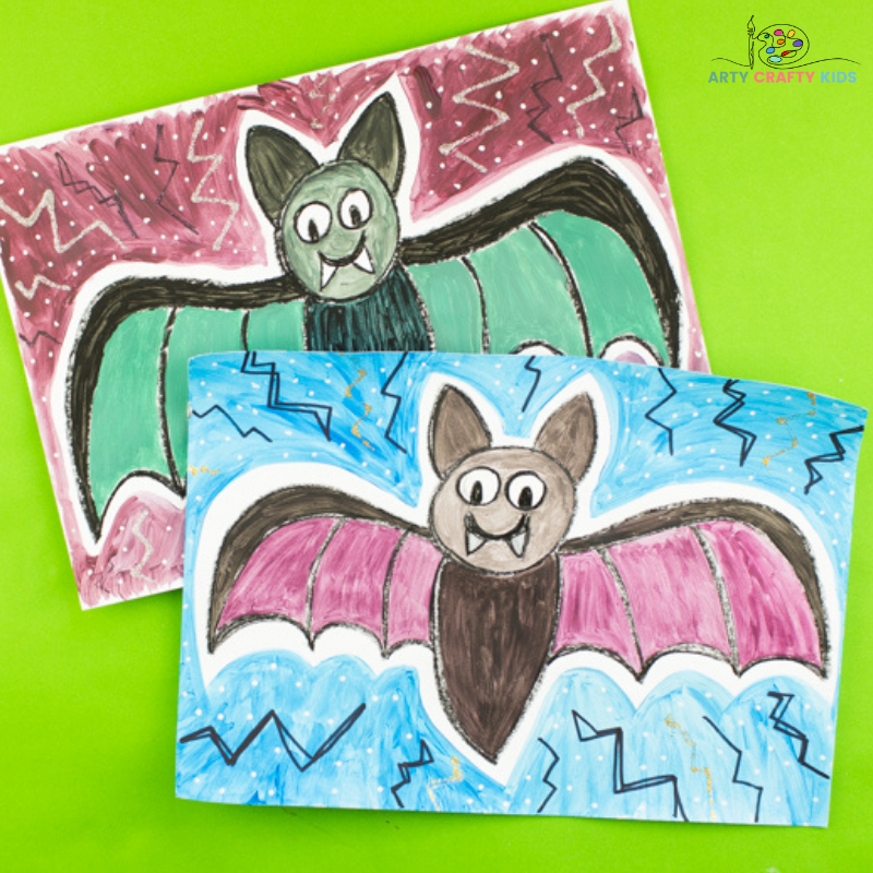 Oil Pastel Bat Silhouette Art - Arty Crafty Kids