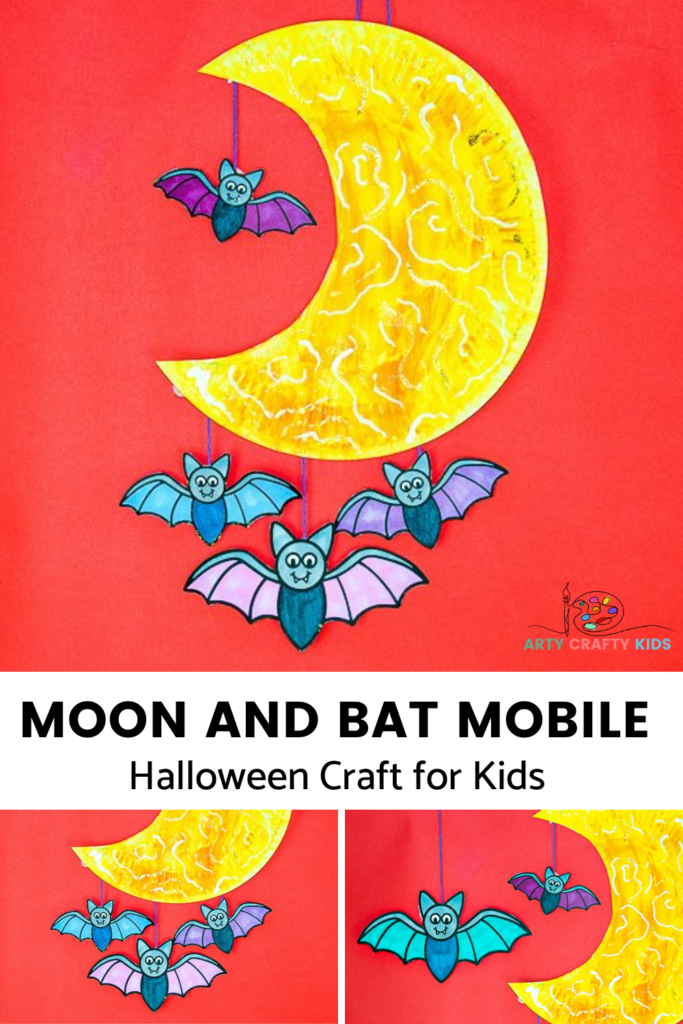 Looking for fun and easy to make crafts for Halloween? This super fun Moon and Bat Mobile - Printable Moon and Bat Craft is great for kids and preschoolers to make! 

Complete with a printable bat template, children can transform a paper plate into a fantastic moon and bat mobile to hang on display for Halloween.