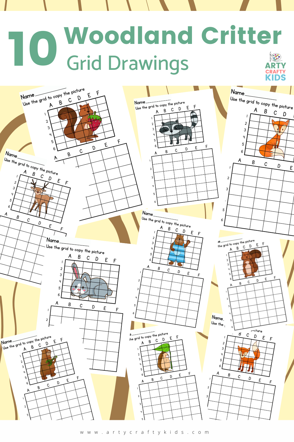 10 Woodland Animal Grid Drawing - Arty Crafty Kids