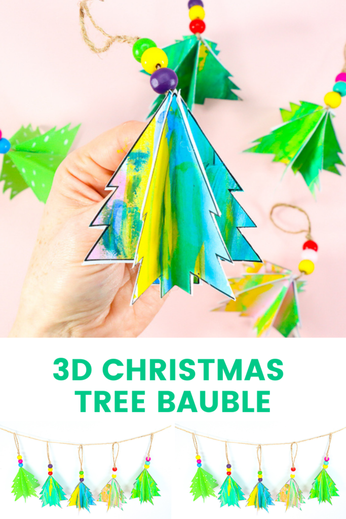 Use the scrape painting technique to create a colorful 3D Christmas Tree Bauble for the Christmas tree - A super fun and easy Christmas craft for kids!