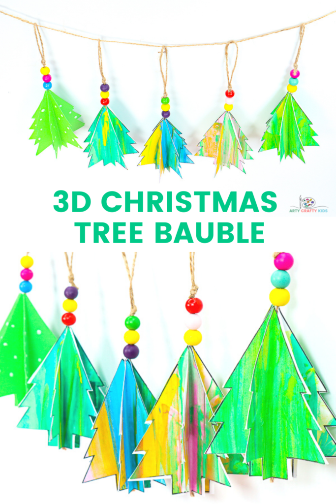 Use the scrape painting technique to create a colorful 3D Christmas Tree Bauble for the Christmas tree - A super fun and easy Christmas craft for kids!