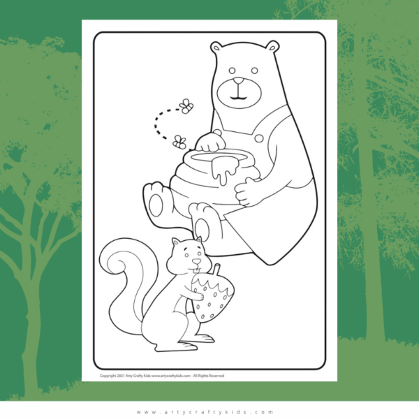 FREE Bear and Squirrel Sharing Coloring Page
