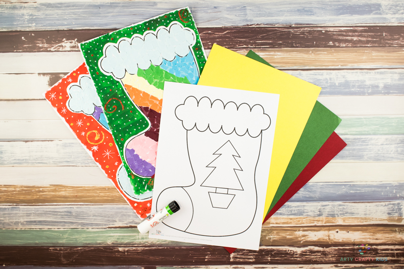 Download the printable Christmas Stocking Template from the Arty Crafty Kids Members Area.