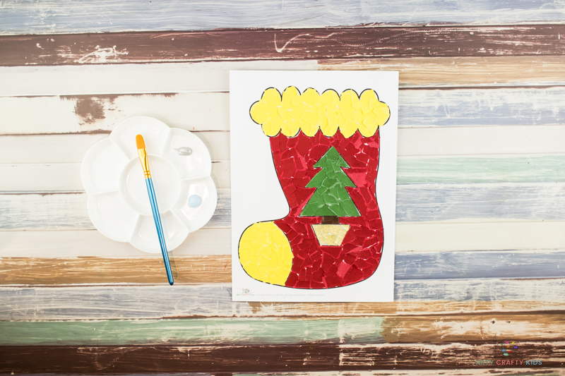 Make Paper Collage Christmas Stocking Art with the kids this Christmas - A super easy and fun Christmas craft that repurposes scrap paper! 