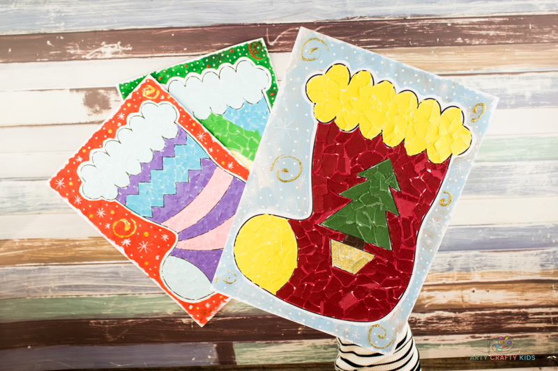 Make Paper Collage Christmas Stocking Art with the kids this Christmas - A super easy and fun Christmas craft that repurposes scrap paper!