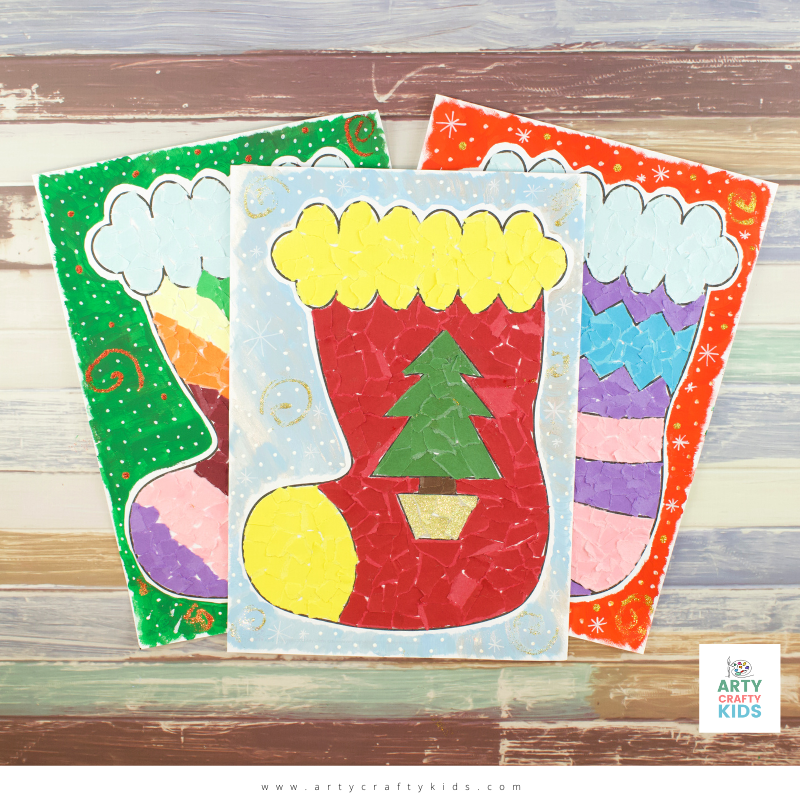 Paper Collage Christmas Stocking Templates