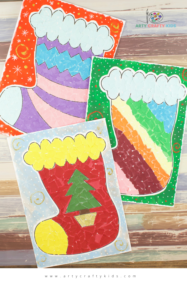 Make Paper Collage Christmas Stocking Art with the kids this Christmas - A super easy and fun Christmas craft that repurposes scrap paper!