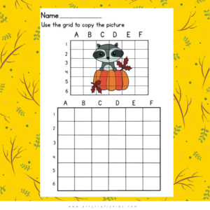 Raccoon and Pumpkin Grid Drawing