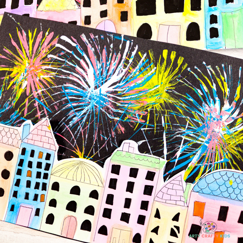 Craft into the New Year with our super easy and fun New Years Fireworks Art project for kids! This mixed media fireworks art project is the perfect way for kids to explore celebrations within art, whether that's for New Years, Fourth of July or Bonfire Night.