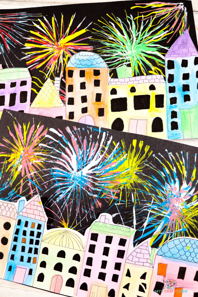 See in the New Year with our New Years Fireworks Art project for kids. A super fun and easy New Years craft that kids will love!  