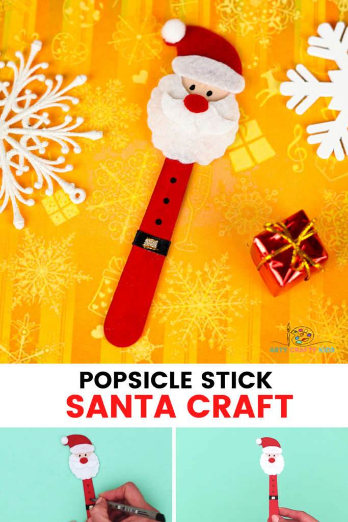 Learn how to make a popsicle stick Santa craft. A lovely fun and easy Christmas craft, with Santa doubling up as a Christmas ornament, puppet or bookmark.