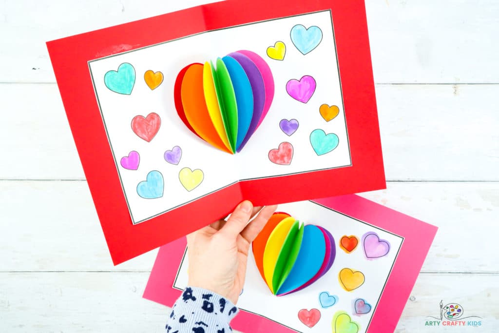 Learn how to make a simple heart pop up card for Valentine's Day or Mother's Day. A fun card making craft for kids to make.