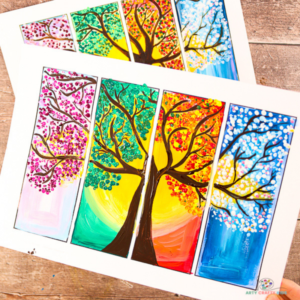 Looking for an easy art project for kids? Children and beginners can create their own beautiful four seasons tree painting with our easy to follow step-by-step tutorial. Complete with a choice of two printable tree templates, the tree art project can be simplified or developed to suit children of all ages up to adulthood. Designed with an open-ended approach, this art project is accessible and achievable by all. Most of all, it's an incredibly fun and engaging art project, that will leave artists with a sense of satisfaction.