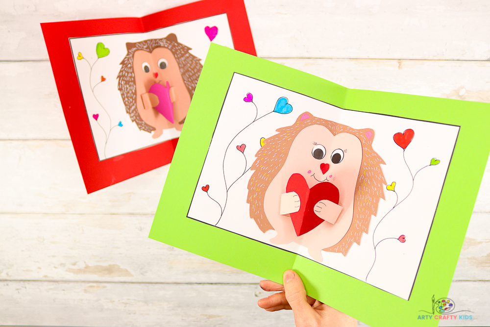 Learn how to make an adorable hedgehog card with a pop up heart with the kids - the perfect craft for celebrating Valentine’s Day. 