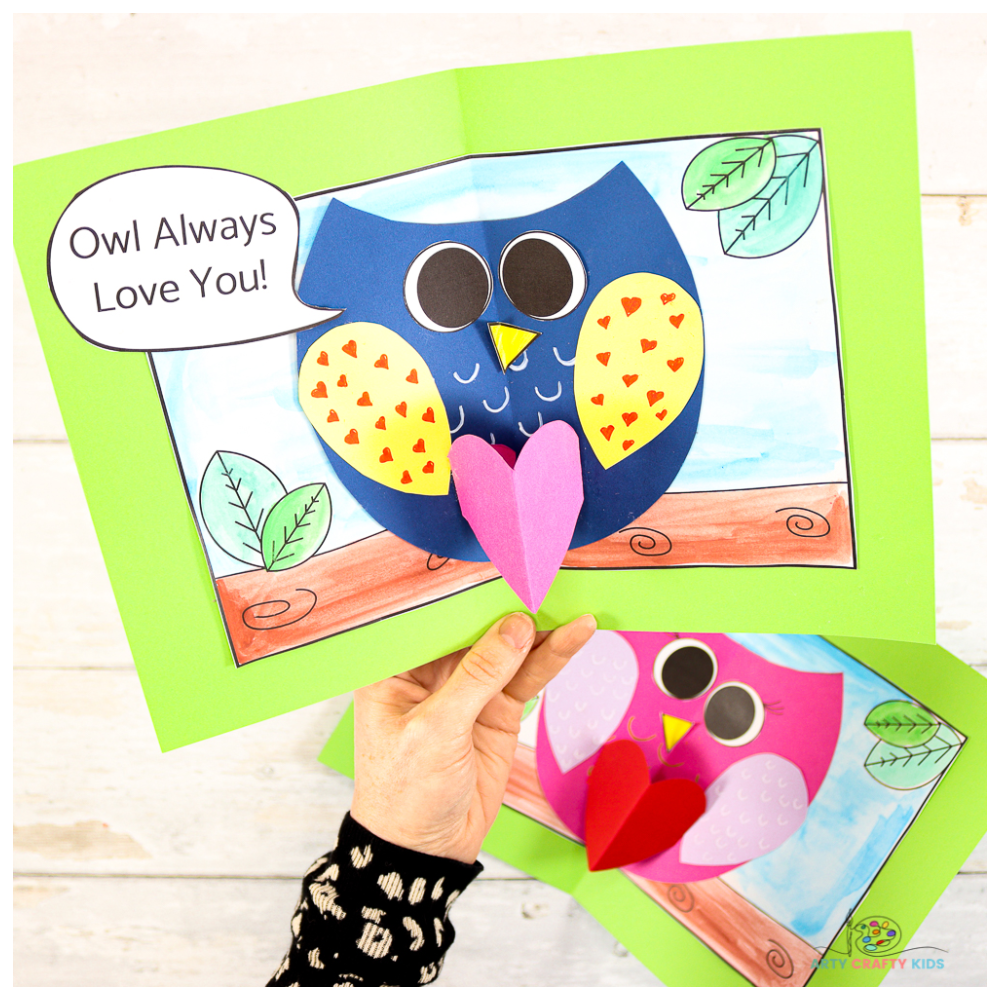 Owl Card with a Pop Up Heart | Card Idea for Valentine's Day