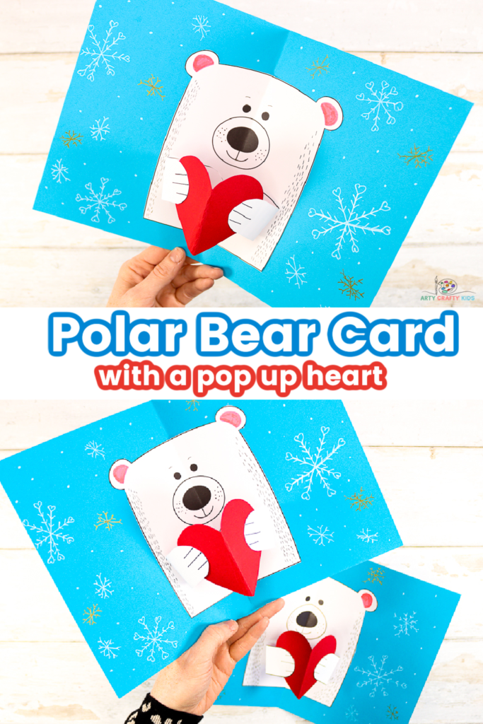 This adorable polar bear card idea with a pop up heart is the perfect craft for celebrating Valentine's Day, Mother's Day, Father's Day and every other special day in the calendar. 

It's a universal card making craft that's easy and fun for kids to make; fitting in perfectly with Winter themed polar bear crafts (that are often very popular with children) and arctic topic.