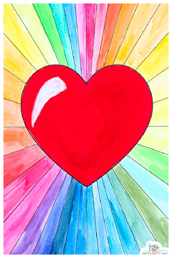 Our heart sunburst painting idea makes watercolor painting with kids super fun and encourages kids to fully experience color through creative play and experimentation. A great art project for Valentine's Day or for simply studying colors.