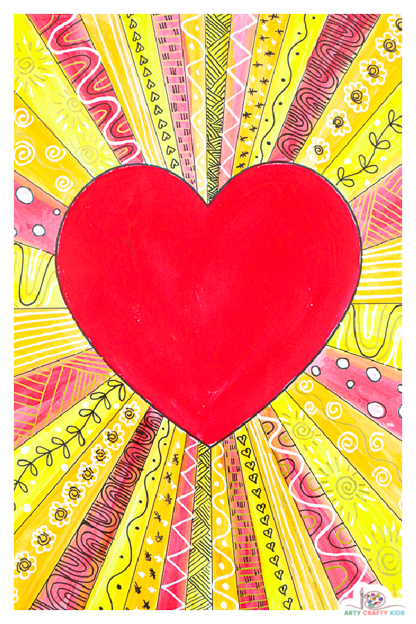Our heart sunburst painting idea makes watercolor painting with kids super fun and encourages kids to fully experience color through creative play and experimentation. A great art project for Valentine's Day or for simply studying colors.