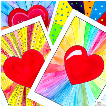 Our heart sunburst painting idea makes watercolor painting with kids super fun and encourages kids to fully experience color through creative play and experimentation. A great art project for Valentine's Day or for simply studying colors.
