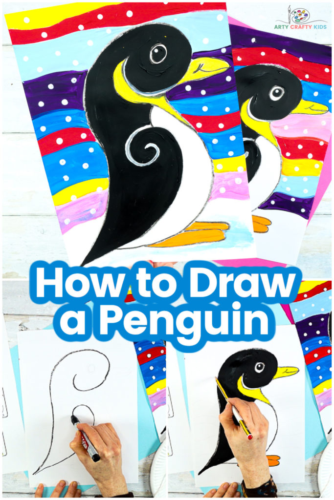 Teach your children how to draw a penguin in just 3 simple lines! This penguin is quick and easy for kids and beginners to master; which can be drawn with flowing, naturally forming lines and shapes. 

A fun and easy winter art project for kids to enjoy.