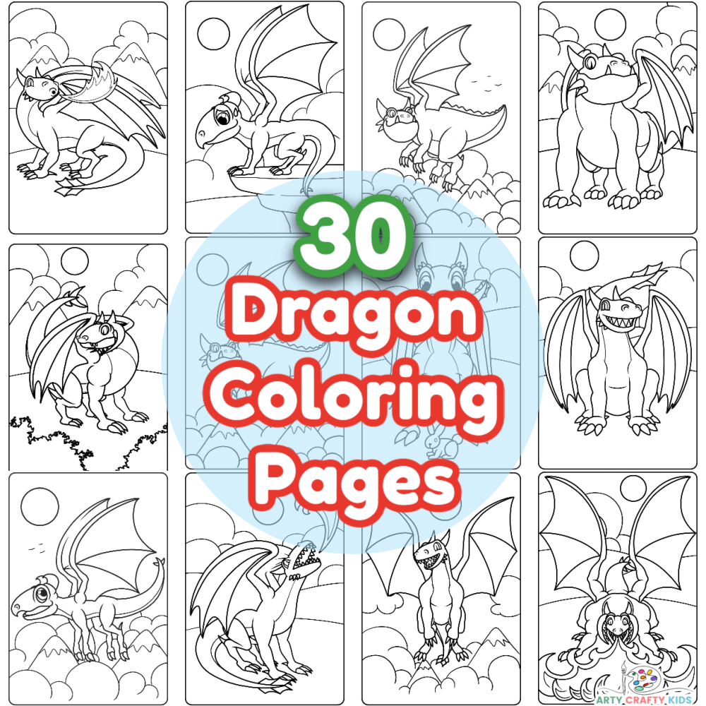 Printable Dragon Coloring Pages featuring fun unique designs in a cartoon style. Inspired by How to Train a Dragon!