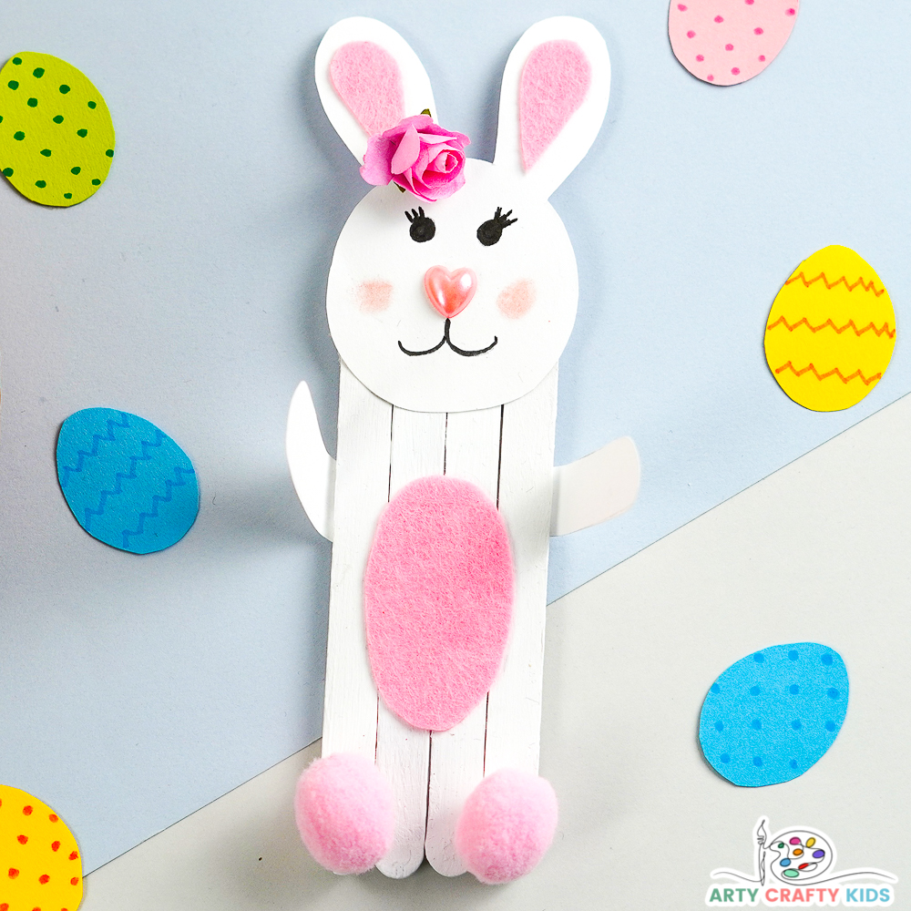 If you're looking for a quick and easy Easter craft for the kids, then we have you covered! This Popsicle stick bunny craft is not only adorable but super fun to make and can be customized by your Arty Crafty Kids!