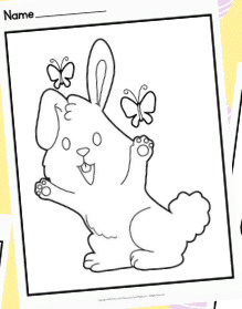 Easter bunny with butterflies fluttering around