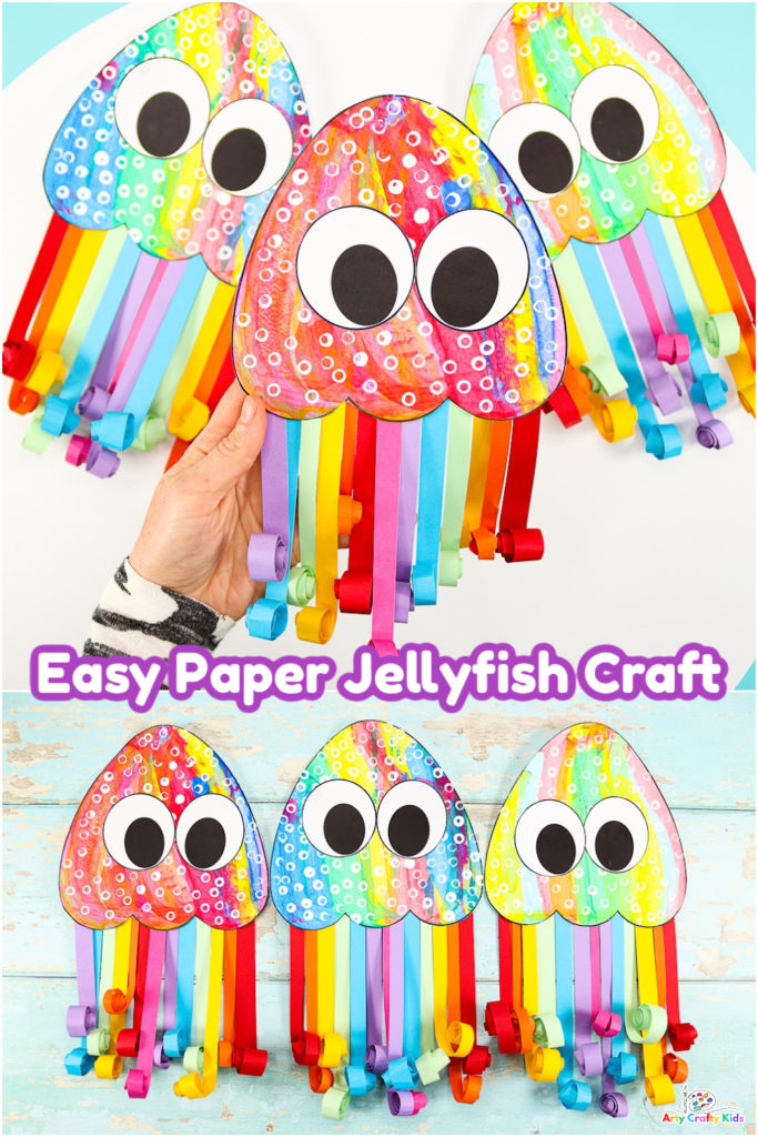 Easy Paper Jellyfish Craft for kids to make this Summer! A super fun and easy ocean themed craft for kids, complete with a Jellyfish Template!